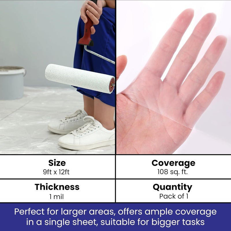 VICMORE Clear Plastic Drop Cloth - Water & Dustproof, Odorless Plastic Sheet for Painting, Renovations, DIY Projects - Durable Paint Tarp with 1mil Thickness - Floor Covering & Dust Cover - 9 x 12’ - Image 3