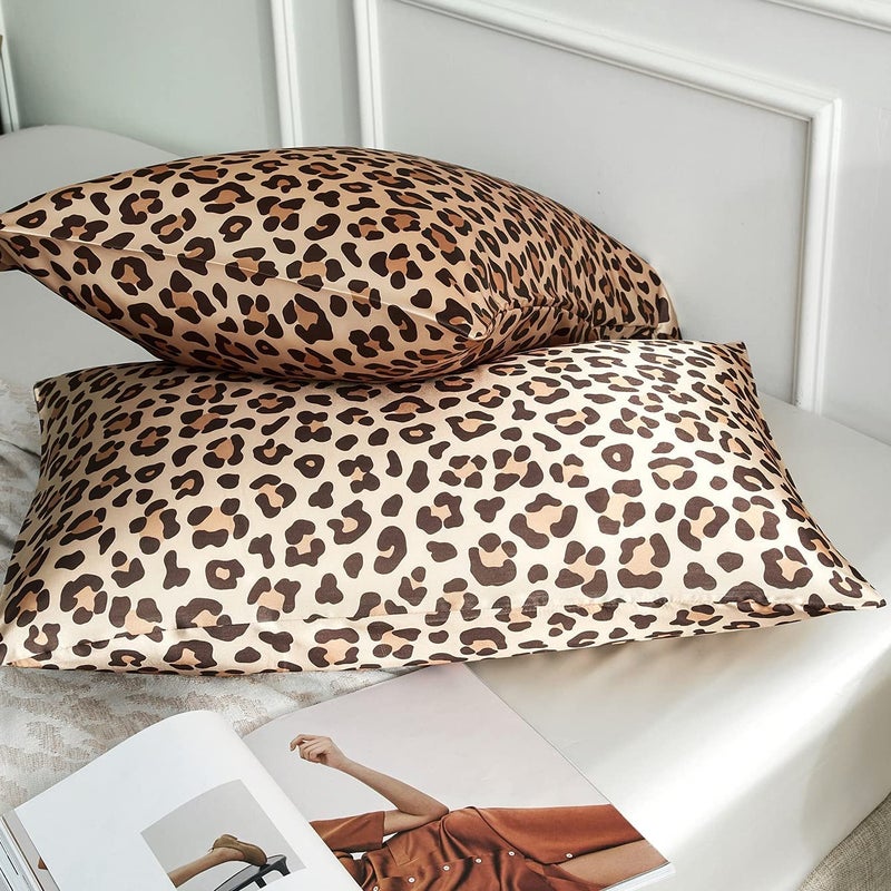 LCBD Satin Pillowcase للشعر والجلد الذهب النمر المطبوعة وسادة طباعة مجموعة من 2 كوين الحرير وسادة الساتان الأغطية للنساء مع إغلاق المغلف - Image 4