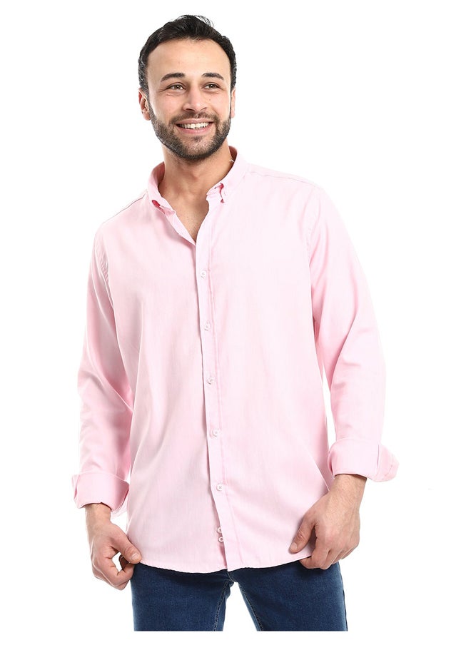 Andora - Plain Rose Full Front Buttons Closure Men Shirt_Pink - Image 1