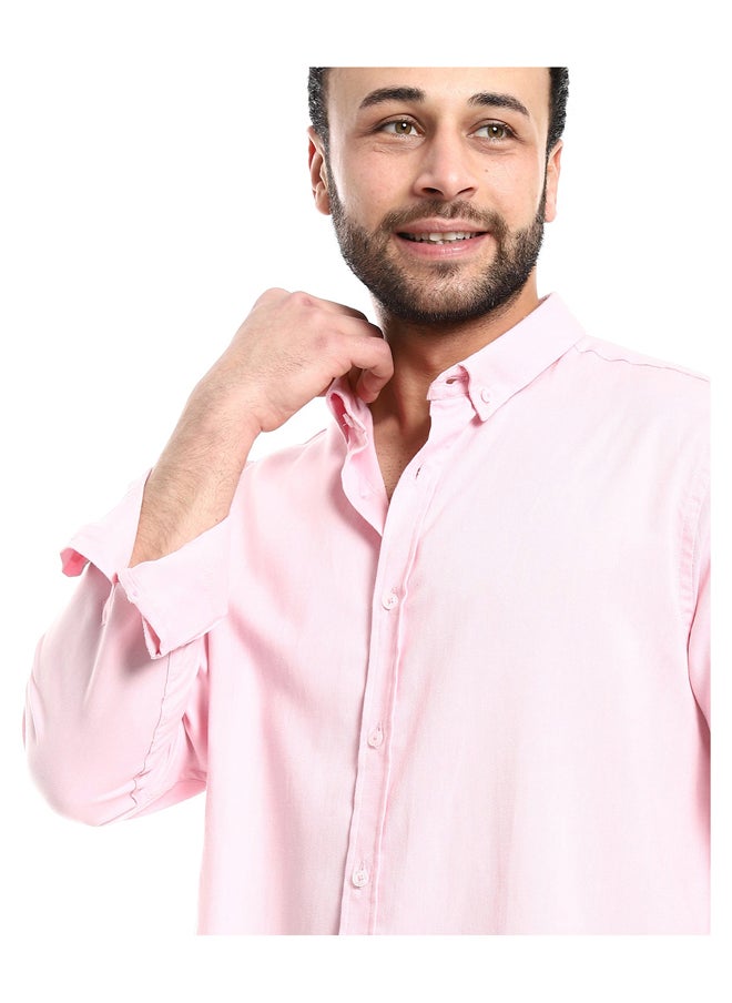 Andora - Plain Rose Full Front Buttons Closure Men Shirt_Pink - Image 1