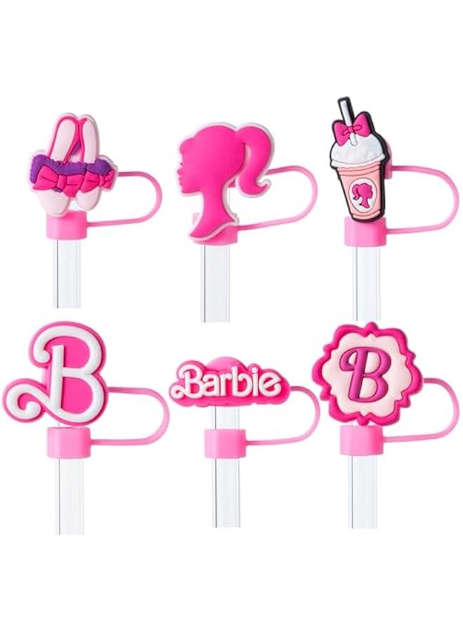 RTYY 6Pcs Hot Pink Straw Covers for Stanley Tumblers: Reusable Silicone Toppers for 30oz & 40oz Cups with Handle, Compatible with 10mm Straws  - Image 1