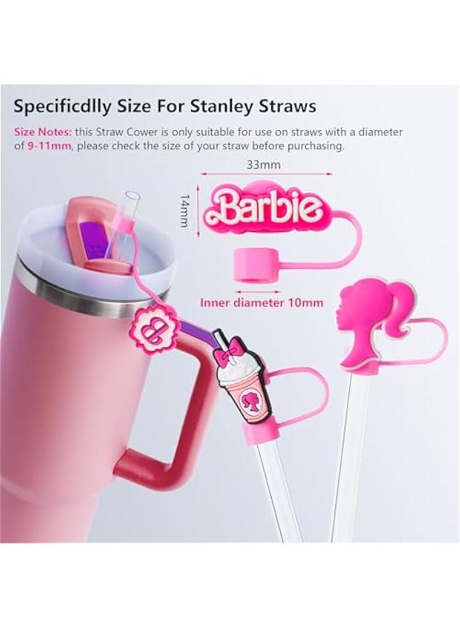 RTYY 6Pcs Hot Pink Straw Covers for Stanley Tumblers: Reusable Silicone Toppers for 30oz & 40oz Cups with Handle, Compatible with 10mm Straws  - Image 2