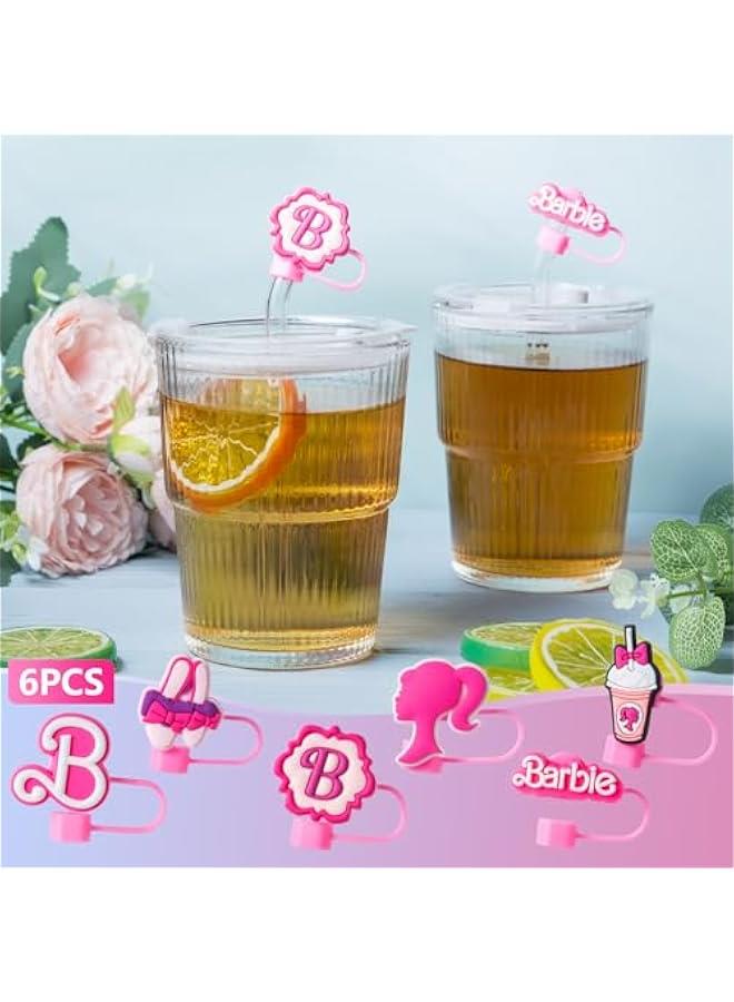 RTYY 6Pcs Hot Pink Straw Covers for Stanley Tumblers: Reusable Silicone Toppers for 30oz & 40oz Cups with Handle, Compatible with 10mm Straws  - Image 4