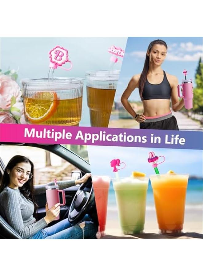 RTYY 6Pcs Hot Pink Straw Covers for Stanley Tumblers: Reusable Silicone Toppers for 30oz & 40oz Cups with Handle, Compatible with 10mm Straws  - Image 5