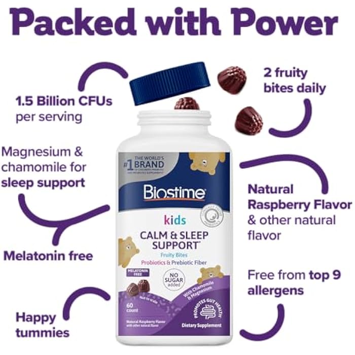 Biostime Kids Sleep Fruity Bites (Ages 4+) | Includes Probiotics| Calm magnesium gummies for kids | Melatonin Free calm gummies for Sleep aid | No added sugar | 60 Count - Image 4
