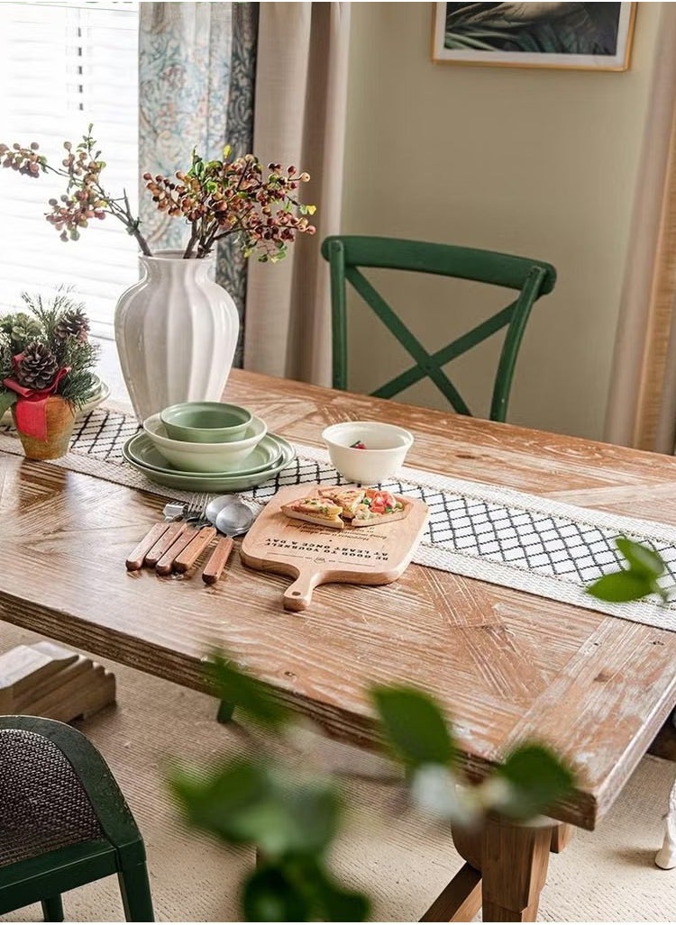 Beauenty - Natural Burlap Splicing Cotton Boho Table Runner with Tassels 30*180CM - Image 1