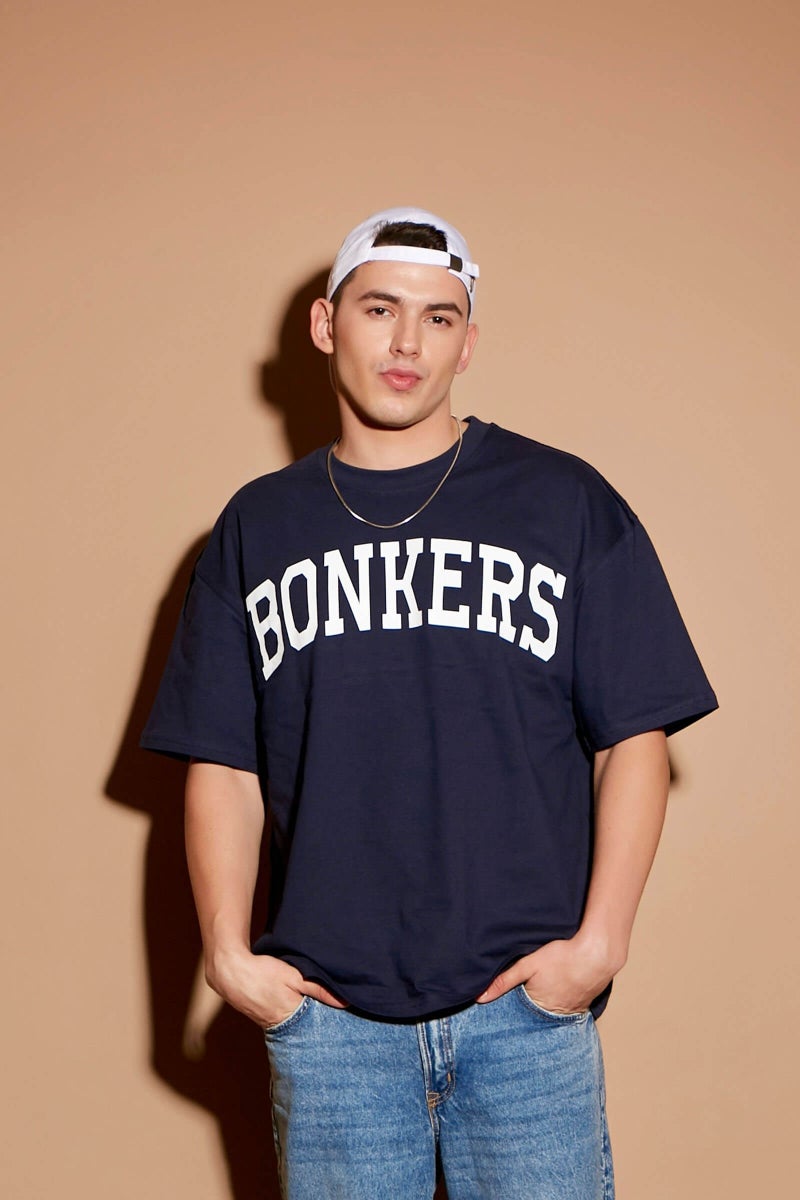 Bonkers Corner Navy Blue Signature Oversized  T-shirt - Image 1