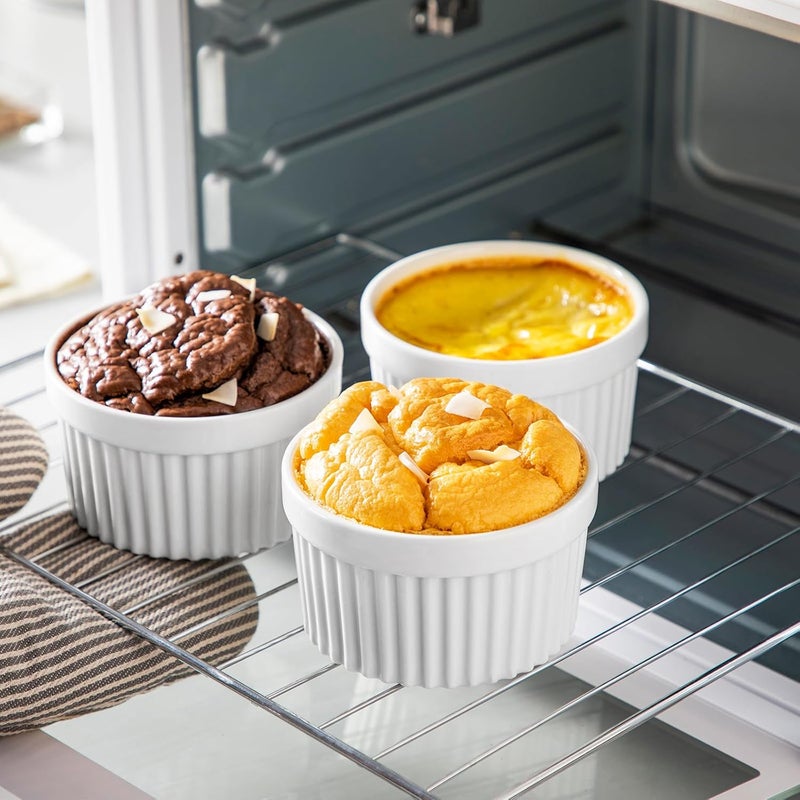 vancasso 10 oz Ramekins with Lid, Porcelain Creme Brulee Souffle Dishes, White Pudding Custard Cups Ramiken for Baking, Dishwasher and Oven Safe, Set of 6 - Image 5