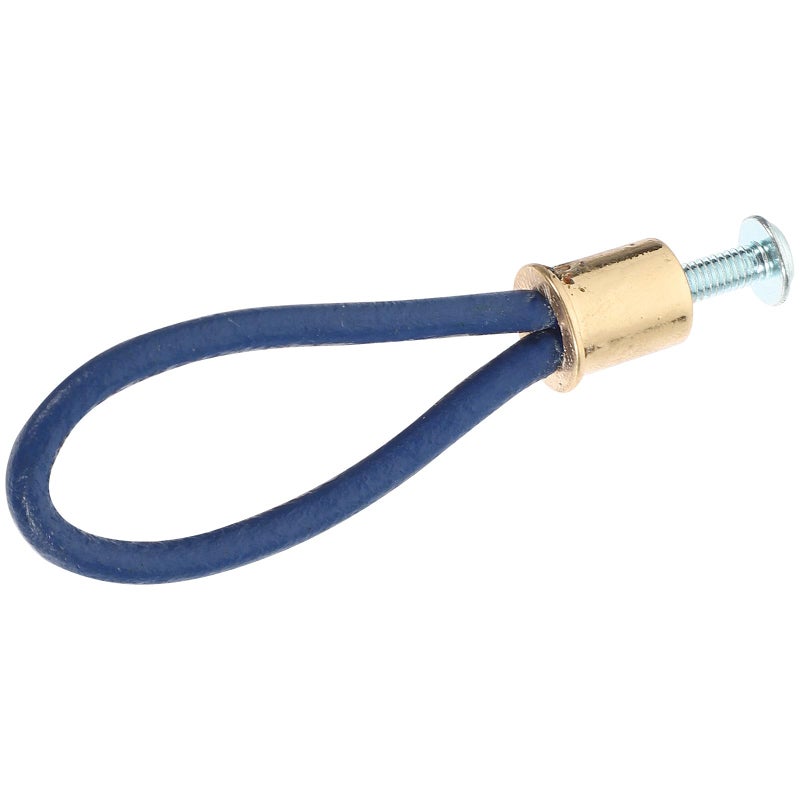 Gold Metal Knob Dark Blue Leather Strap Rustic Cabinet Pull Handle - Image 2