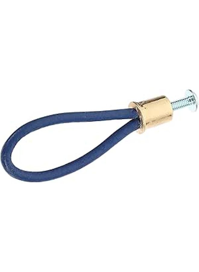 Gold Metal Knob Dark Blue Leather Strap Rustic Cabinet Pull Handle - Image 1