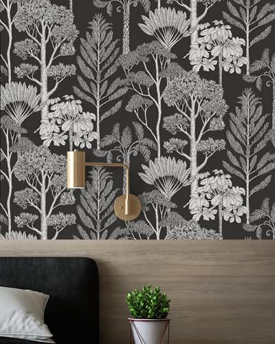 Lativo Forest Peel and Stick Wallpaper Vintage Boho Contact Paper for Cabinets Drawers Tree Self Adhesive Removable Wallpaper for Bathroom Bedroom Dark Moody Leaf Contact Paper Decor 17.3inW 78.7inL - Image 1