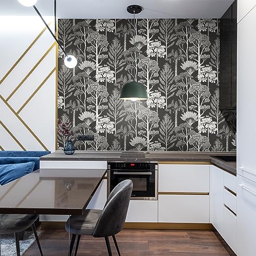 Lativo Forest Peel and Stick Wallpaper Vintage Boho Contact Paper for Cabinets Drawers Tree Self Adhesive Removable Wallpaper for Bathroom Bedroom Dark Moody Leaf Contact Paper Decor 17.3inW 78.7inL - Image 4