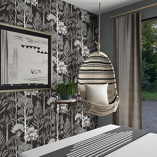 Lativo Forest Peel and Stick Wallpaper Vintage Boho Contact Paper for Cabinets Drawers Tree Self Adhesive Removable Wallpaper for Bathroom Bedroom Dark Moody Leaf Contact Paper Decor 17.3inW 78.7inL - Image 2