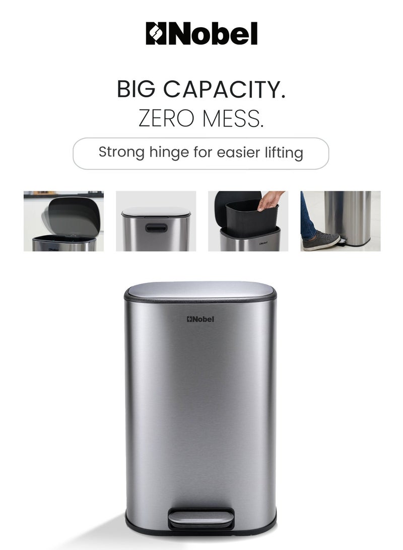 Nobel Kitchen Trash Bin 50L, Dustbin, Stainless Steel Trash Can, Stain Resistant Garbage Bin, Highly Durable Pedal with Soft Close Lid , Waste Bin - NDB50 - Image 4