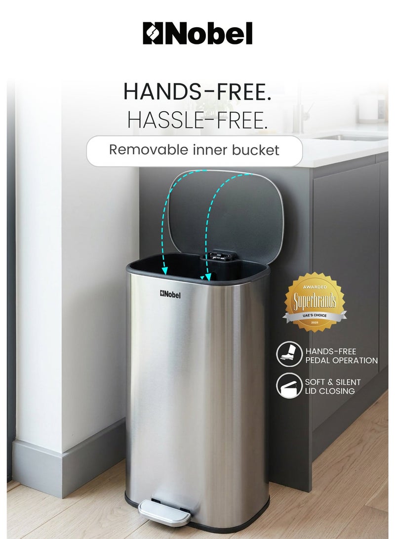 Nobel Kitchen Trash Bin 50L, Dustbin, Stainless Steel Trash Can, Stain Resistant Garbage Bin, Highly Durable Pedal with Soft Close Lid , Waste Bin - NDB50 - Image 3