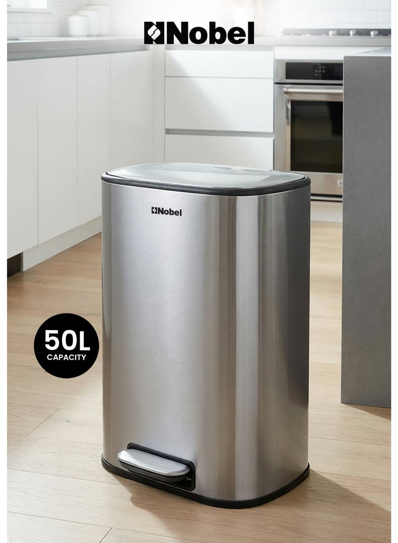 Nobel Kitchen Trash Bin 50L, Dustbin, Stainless Steel Trash Can, Stain Resistant Garbage Bin, Highly Durable Pedal with Soft Close Lid , Waste Bin - NDB50 - Image 2