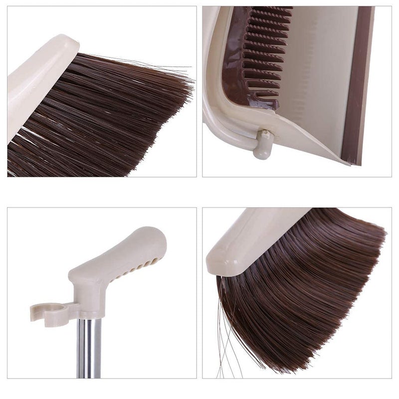 Yorten Stand Up Dustpan Set Brooms and Fibber and Metal with Long Handle Kitchen Magic Combo Set for Lobby Broom with Dustpan for Floor Cleaning Schools Hotel Hospital Light Brown - Image 4