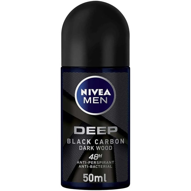 Nivea نيفيا للرجال ديب كربون أسود، مزيل عرق للرجال، مضاد للبكتيريا، رول أون 50 مل - Image 1