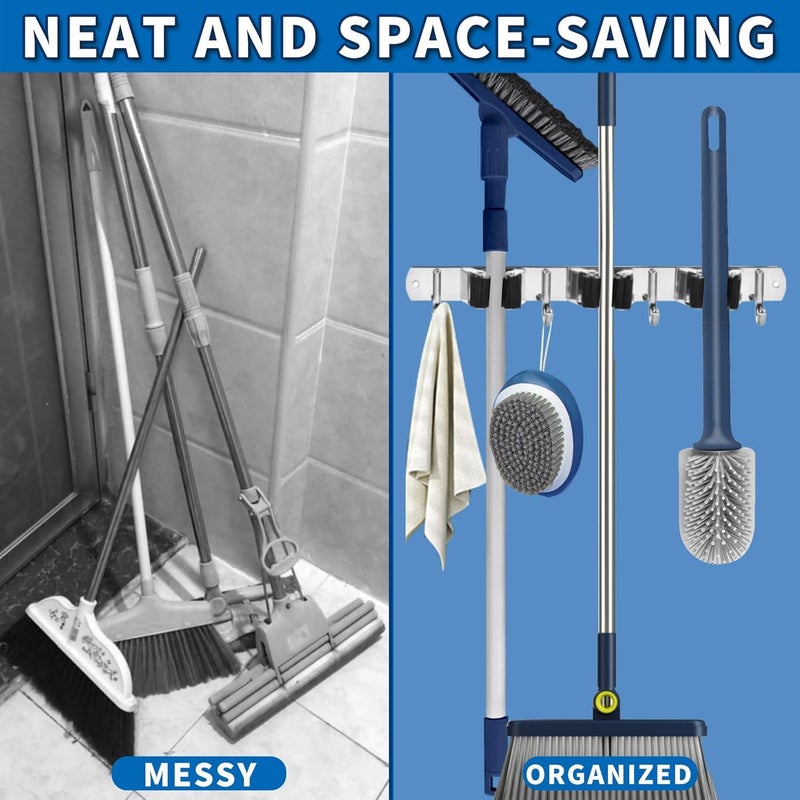 ZODZE Mop Broom Holder Wall Mount Broom Organizer Storage Tool Wall Hanging Garden Tool Rack Organizer for Closet Garage Laundry Room Kitchen Decor With 3 Slots 4 Hooks - Image 2