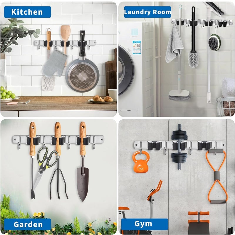 ZODZE Mop Broom Holder Wall Mount Broom Organizer Storage Tool Wall Hanging Garden Tool Rack Organizer for Closet Garage Laundry Room Kitchen Decor With 3 Slots 4 Hooks - Image 3