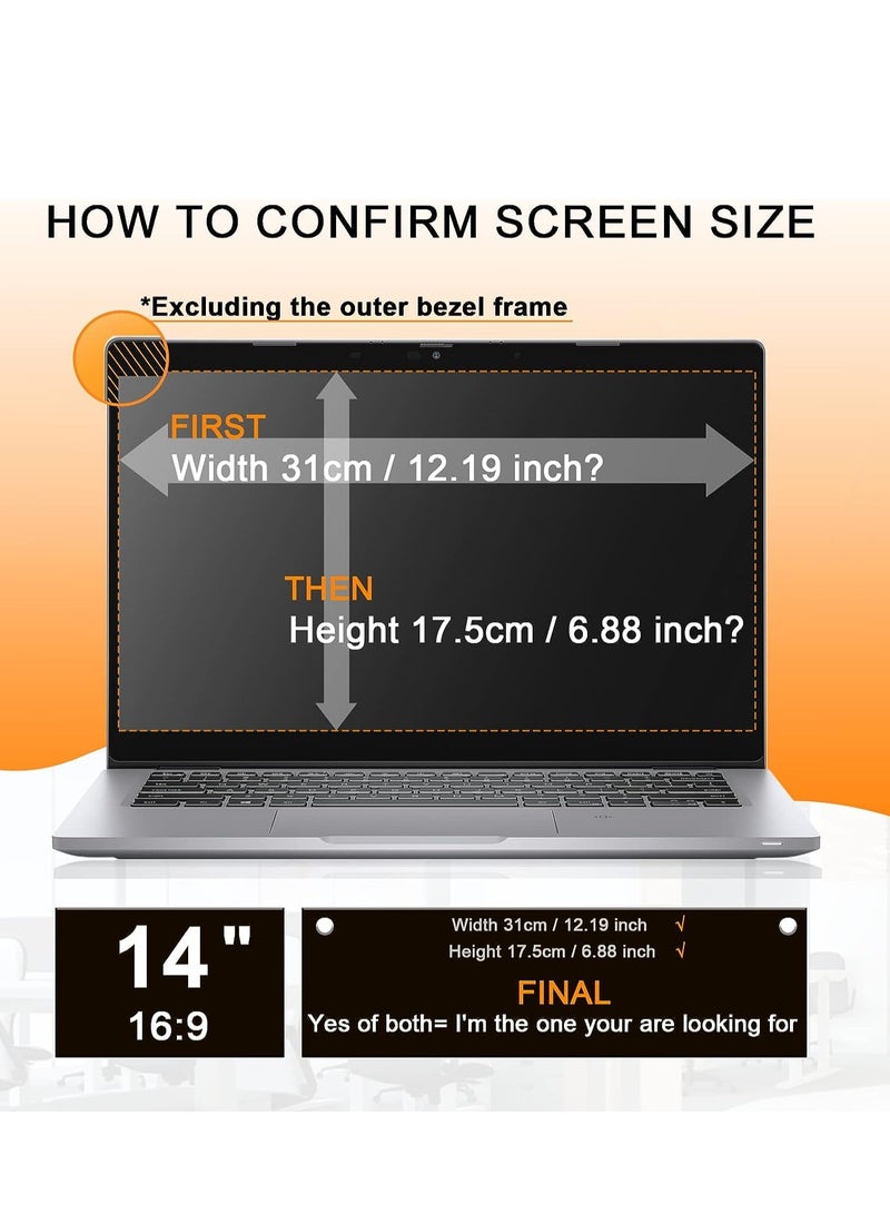 Laptop Privacy Screen 14 Inch 16:9 Aspect Compatible with Lenovo/HP Envy/Dell/Acer/Asus/Thinkpad, 16:9 Aspect Removable Anti Glare Blue Light Privacy Screen Filter, Computer Monitor Security Shield 14 Inch  - Image 2