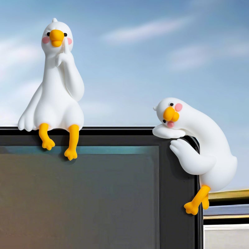 YGMONER Funny Goose Car Monitor Decorations, Resin Goose Ornaments for Car Dashboard Decor Accessories, Office Desk, Computer Decor (Zoning-Out Goose & Itchy Goose) - Image 1