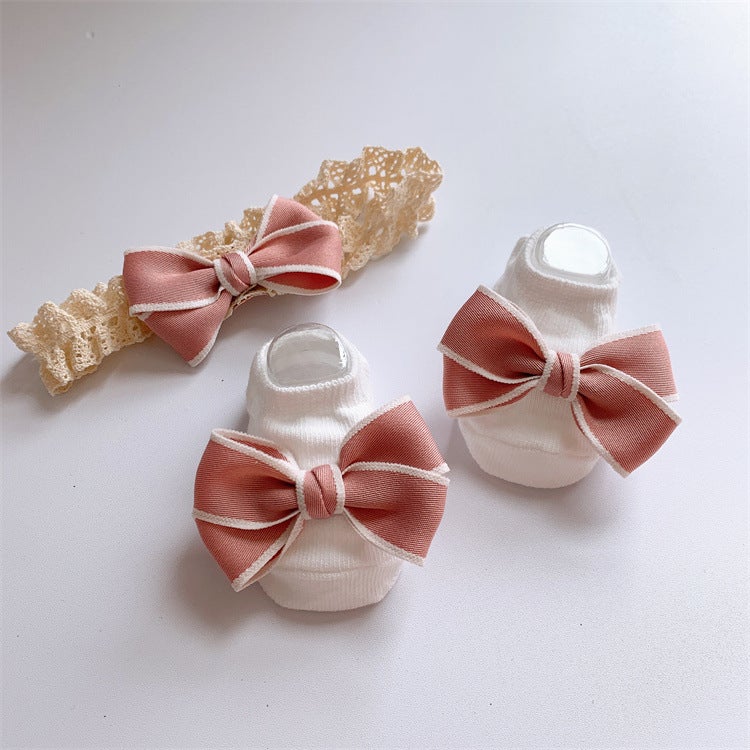 Generic Baby Princess Headband Socks Set Gift White/Pink Bow (Bag) 