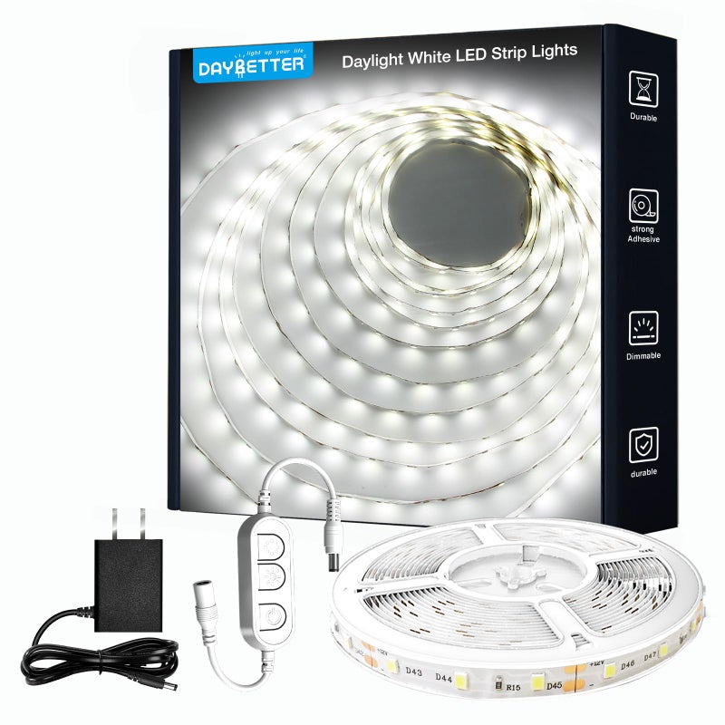 DAYBETTER White LED Strip Light, 20 ft Dimmable Bright Rope Lighting, 6500K 24V Strips, 360 LEDs 2835 Tape Lights for Bedroom, Kitchen, Mirror, Home Decoration(1 Roll) - Image 1