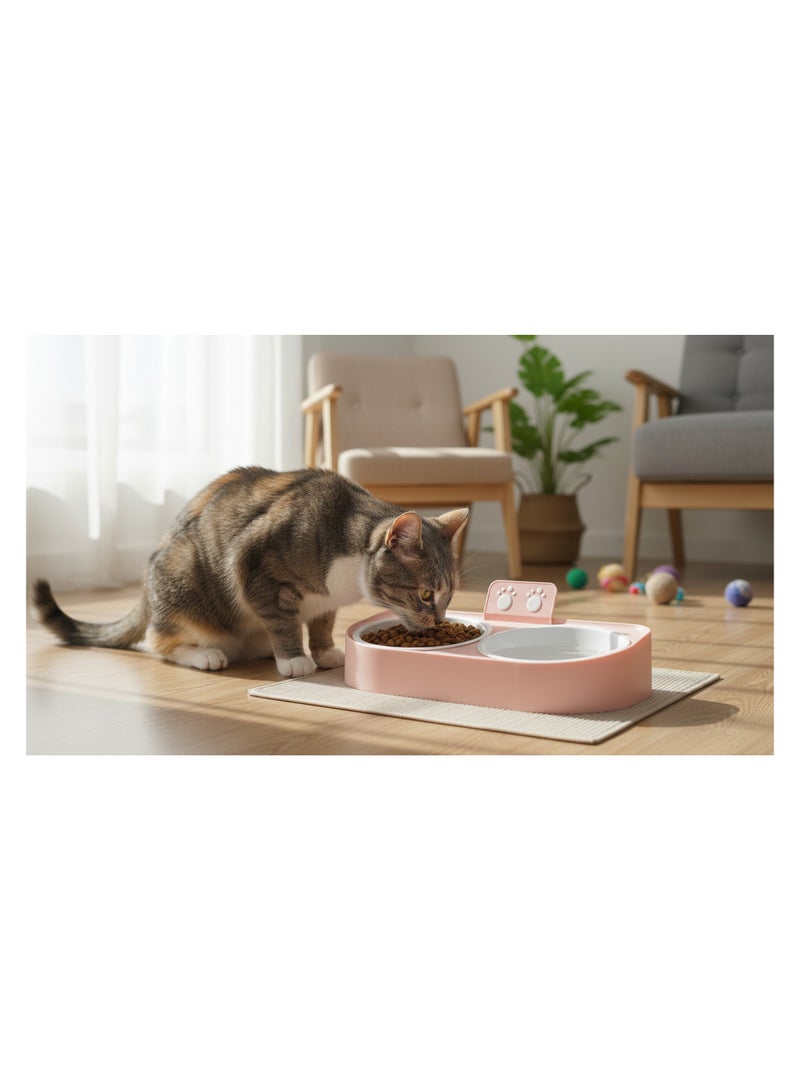 طبق طعام ومياه مزدوج للقطط والحيوانات الأليفة الصغيرة – بلاستيك متين وآمن – تصميم عملي للاستخدام اليومي - Image 2