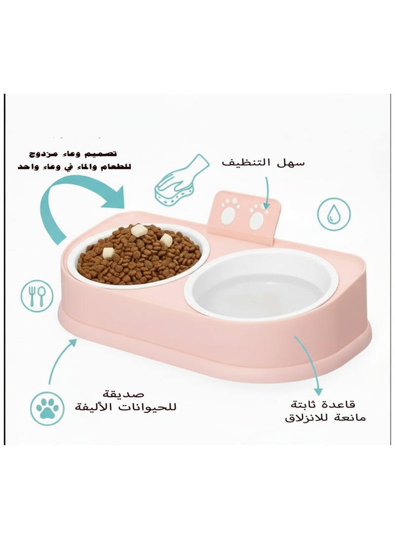 طبق طعام ومياه مزدوج للقطط والحيوانات الأليفة الصغيرة – بلاستيك متين وآمن – تصميم عملي للاستخدام اليومي - Image 3