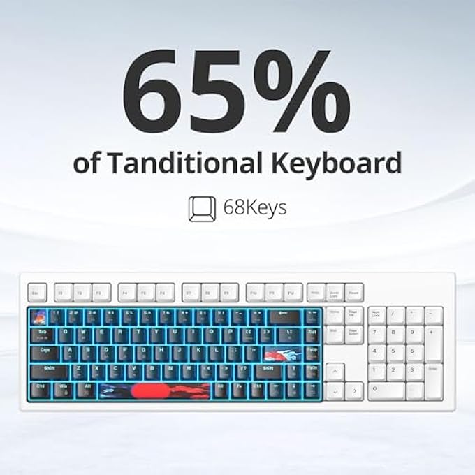 rayihni MECHANICAL GAMER KEYBOARD, COMPACT 65% WIRED KEYBOARD 68 KEYS BACKLIT 60% WITH RED LINEAR SWITCH, TKL AMERICAN QWERTY FOR PC/WINDOWS/MAC - Image 2