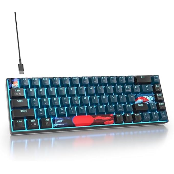 rayihni MECHANICAL GAMER KEYBOARD, COMPACT 65% WIRED KEYBOARD 68 KEYS BACKLIT 60% WITH RED LINEAR SWITCH, TKL AMERICAN QWERTY FOR PC/WINDOWS/MAC - Image 1