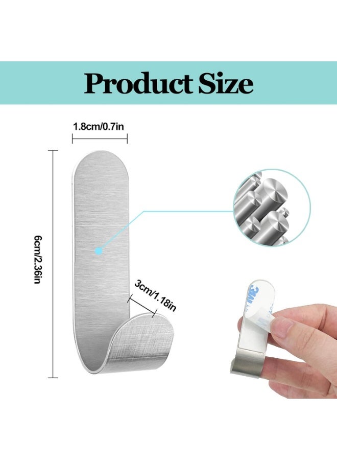 Alruht 12 Pack Adhesive Hooks, Heavy Duty Hooks, Stainless Steel Hooks, Towel Hooks with 3M Tape, No Drill Kitchen and Bathroom Hooks for Wall, Silver - Image 2