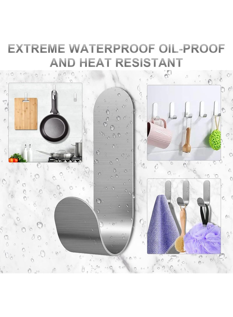 Alruht 12 Pack Adhesive Hooks, Heavy Duty Hooks, Stainless Steel Hooks, Towel Hooks with 3M Tape, No Drill Kitchen and Bathroom Hooks for Wall, Silver - Image 3