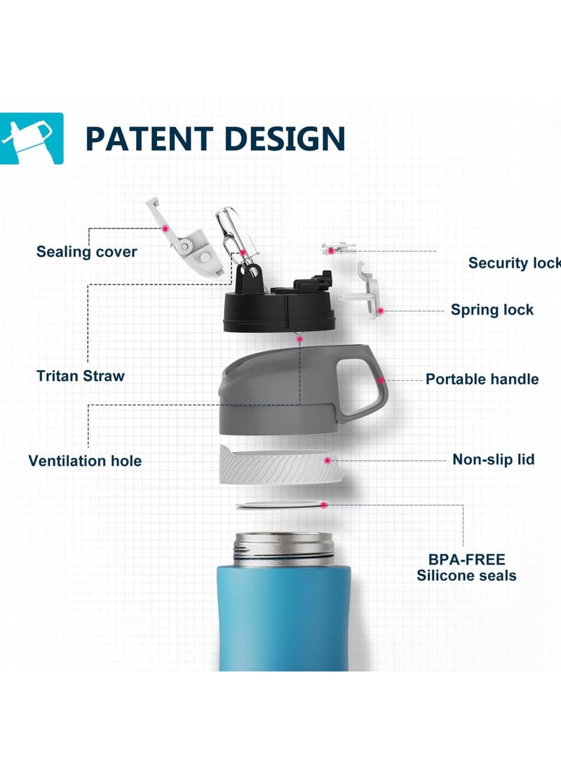 FjBottle - Insulated Stainless Steel Water Bottles With Straw Lid 20Oz,Double Wall Vacuum Sports Thermos Kids Bottle Leak Proof Bpa Free Keeps Hot And Cold Drinks Flask For Travel Hiking Camping Yoga - Image 1