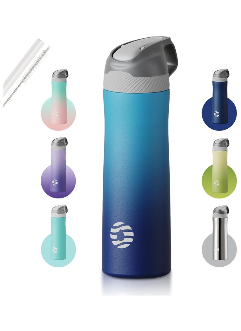FjBottle - Insulated Stainless Steel Water Bottles With Straw Lid 20Oz,Double Wall Vacuum Sports Thermos Kids Bottle Leak Proof Bpa Free Keeps Hot And Cold Drinks Flask For Travel Hiking Camping Yoga - Image 1