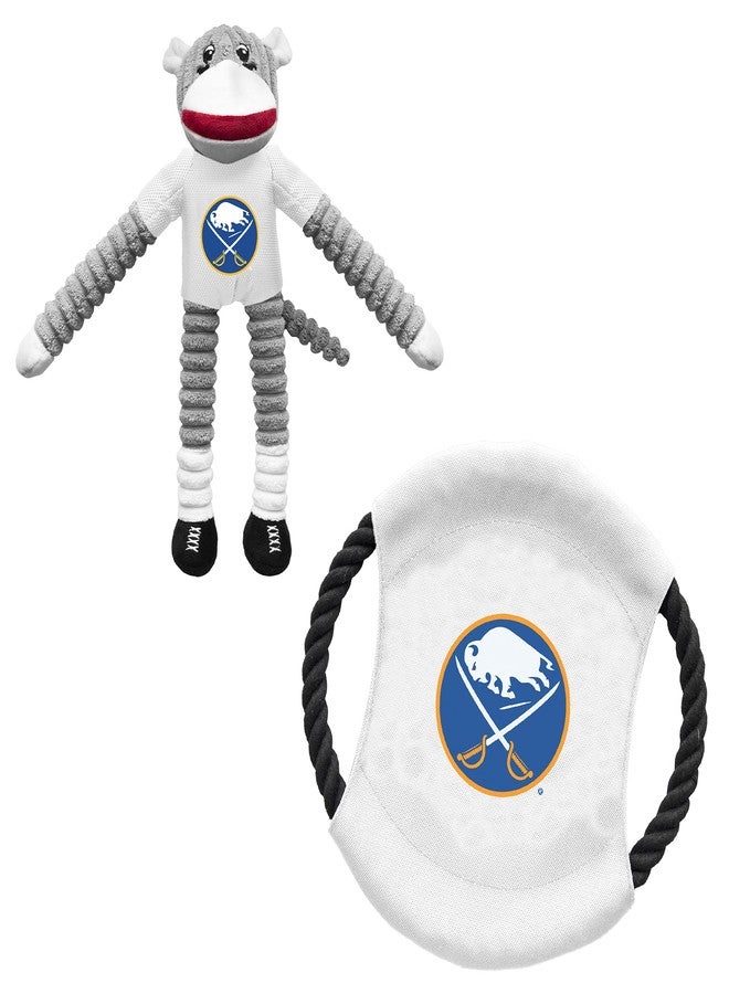 ليتل إيرث مجموعة ألعاب Littlearth NHL Buffalo Sabres Sock Monkey و Flying Disc للحيوانات الأليفة، لون الفريق، مقاس واحد - Image 1