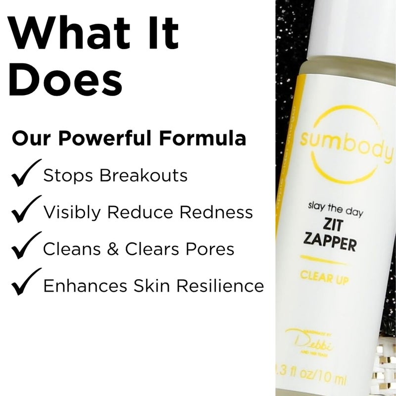 Sumbody Acne Serum for Face Zit Zapper - Blemish Pimple Reducer Women Men Teens, Facial Serum Acne Scars, Red Spot Remover & Pore Reducer Roll-On, Skin Care Formula Clear Skin, Made in USA - Image 3