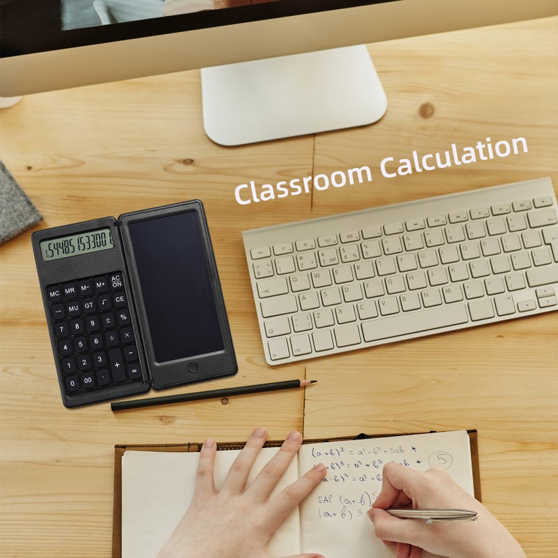 Foldable Calculator & 6 Inch LCD Writing Tablet Digital Drawing Pad 12 Digits Display with Stylus Pen Erase Button for Children Adults Home Office School Use - Image 2