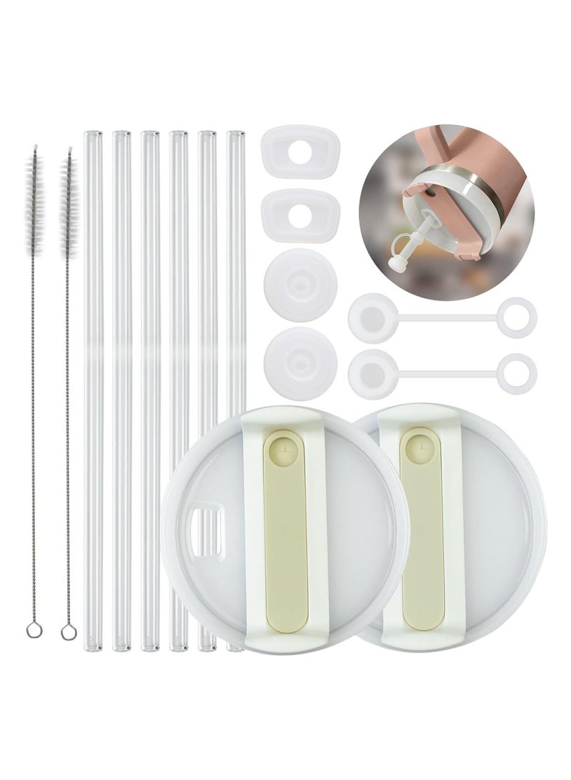 Generic 2 Pack Stanley Lid Replacement 40 oz Tumbler with Handle for Stanley Cup 2.0 Version - 6 Pcs Extra Long Reusable Straws & H2.0 Silicone Spill Proof Stopper - Spill Resistant Covers 3 Set - Image 1