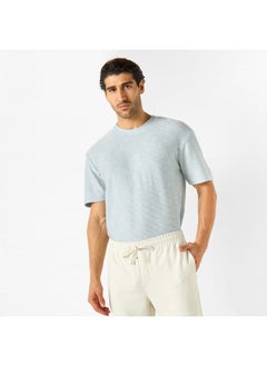 Iconic Iconic Textured Crew Neck T-shirt with Short Sleeves  - Image 1