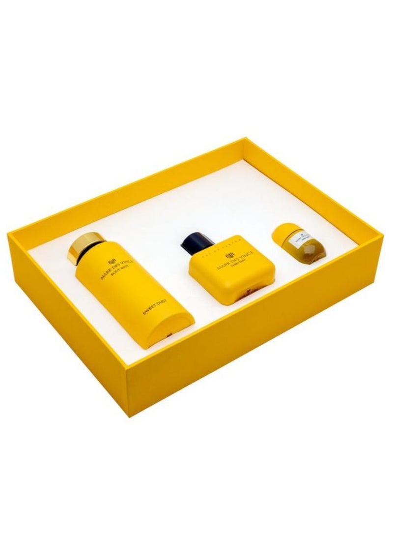 MARK DES VINCE Mark Des Vince Sweet Dust Perfume Gift Set For Women Eau De Parfum 100ML + Body Mist 200ML + Concentrated Perfume Oil 15ML (Pack of 3) - Image 2