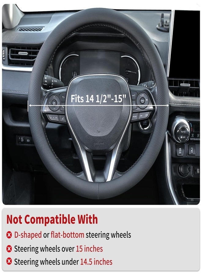 Uxcer Nappa Leather Steering Wheel Cover, Universal 14.5-15 Inch Non-Slip Breathable Steering Wheel Cover for Cars, Black - Image 2