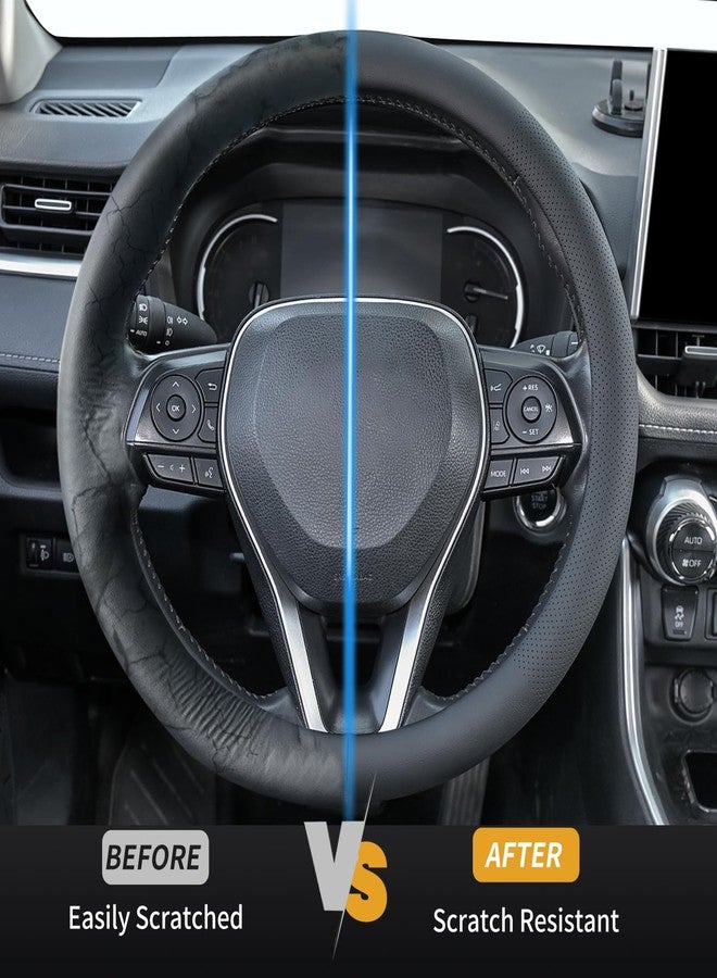 Uxcer Nappa Leather Steering Wheel Cover, Universal 14.5-15 Inch Non-Slip Breathable Steering Wheel Cover for Cars, Black - Image 3