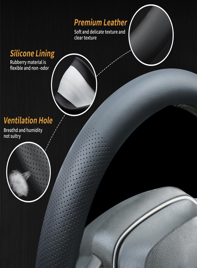 Uxcer Nappa Leather Steering Wheel Cover, Universal 14.5-15 Inch Non-Slip Breathable Steering Wheel Cover for Cars, Black - Image 5
