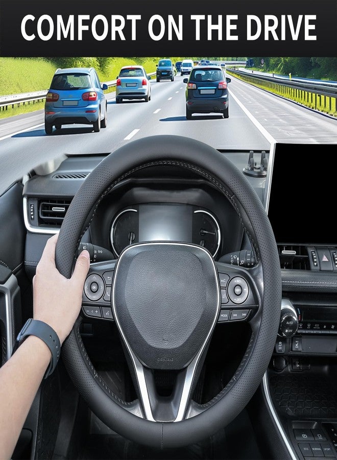 Uxcer Nappa Leather Steering Wheel Cover, Universal 14.5-15 Inch Non-Slip Breathable Steering Wheel Cover for Cars, Black - Image 4