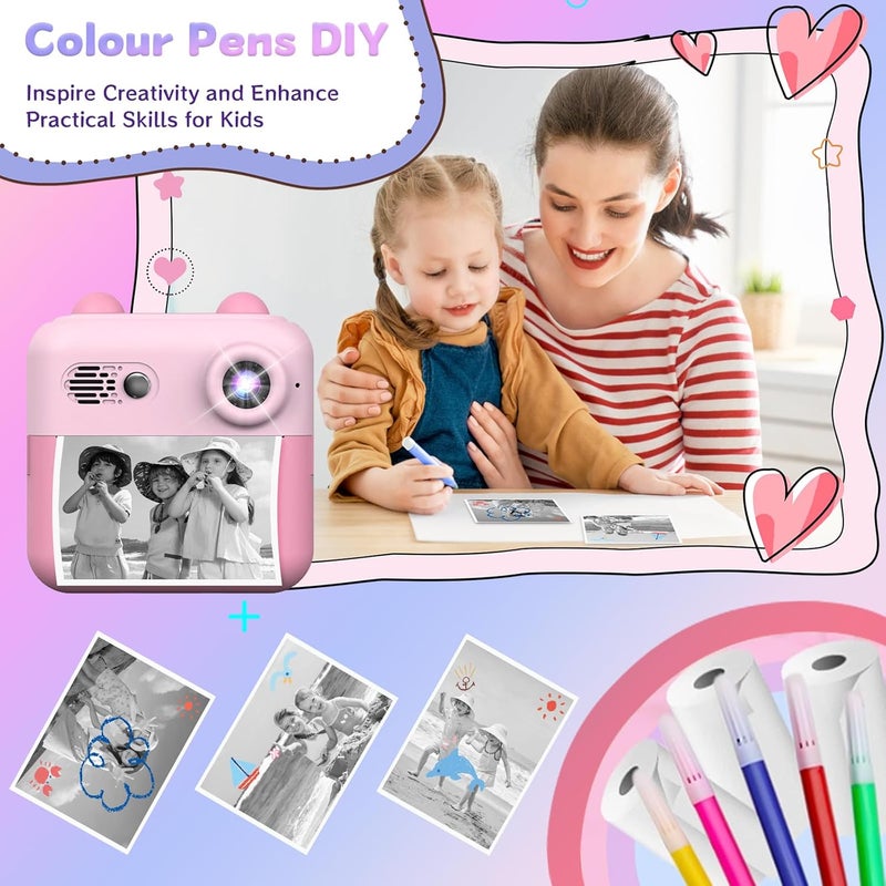 Instant Print Camera for Kids, Kids Camera with AI Smart Photo Technology, Digital Camera with 3 Rolls of Print Paper & 32GB Card, Colored Pens, Birthday Gifts for Girls and Boys Age 3-12 | 3 Rolls of Print Paper & 5 Colored Pens & DIY, Birthday Gifts for Boys and Girls Age 3-12 Years Old - Image 5