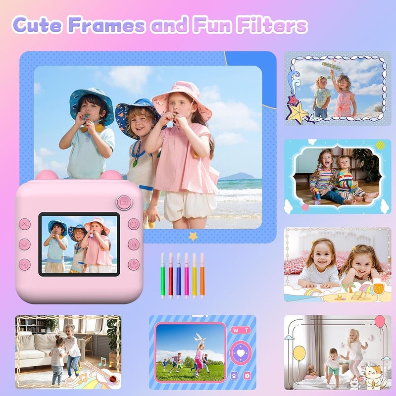 Instant Print Camera for Kids, Kids Camera with AI Smart Photo Technology, Digital Camera with 3 Rolls of Print Paper & 32GB Card, Colored Pens, Birthday Gifts for Girls and Boys Age 3-12 | 3 Rolls of Print Paper & 5 Colored Pens & DIY, Birthday Gifts for Boys and Girls Age 3-12 Years Old - Image 4