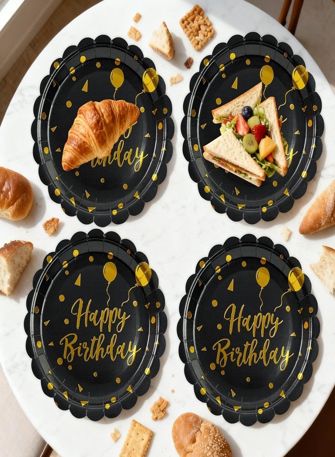 BOKFJBP مجموعة أدوات مائدة لحفلات أعياد الميلاد من BOKFJBP، 48 قطعة، تتضمن أطباق ومناديل سوداء وذهبية اللون، مزينة بحواف مزخرفة، مع شوك، مناسبة لـ 16 ضيفًا. - Image 5