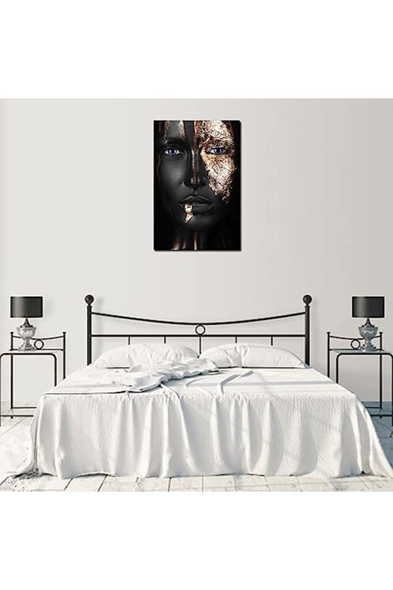 HYFBH Black and Gold Wall Art, African Americans Women Posters Decor Bathroom Black Art Gold Rose Canvas Wall Art for Modern Bathroom African Art Wall Decorations Bedroom Living Room 12”x16” - Image 4